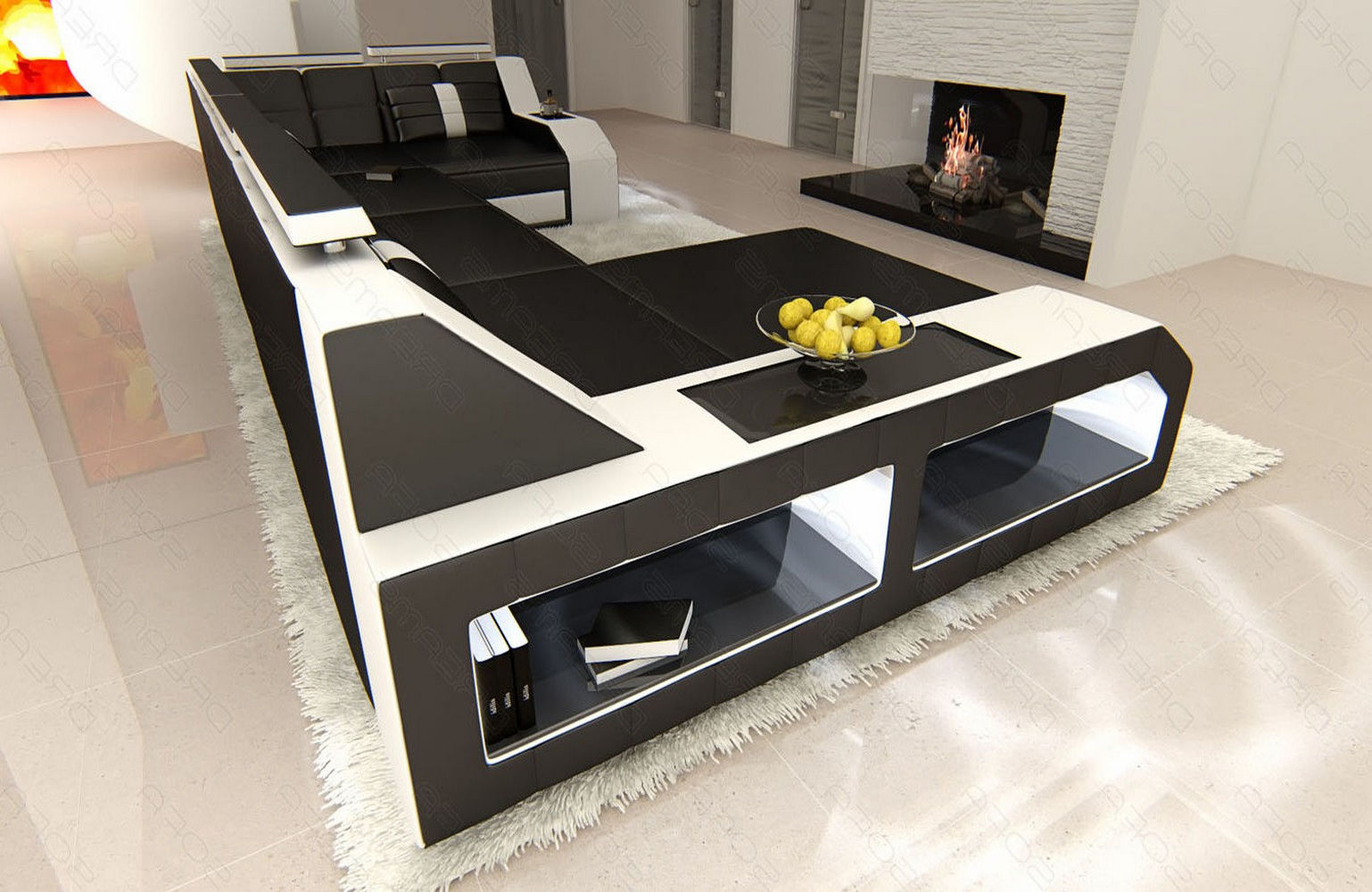 Leder Wohnlandschaft Arezzo mit LED