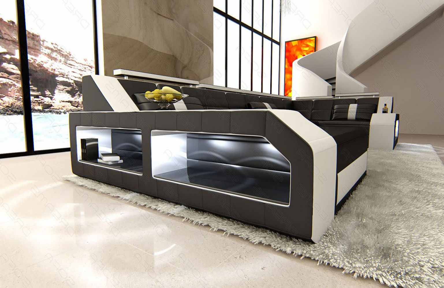 Leder Wohnlandschaft Arezzo mit LED