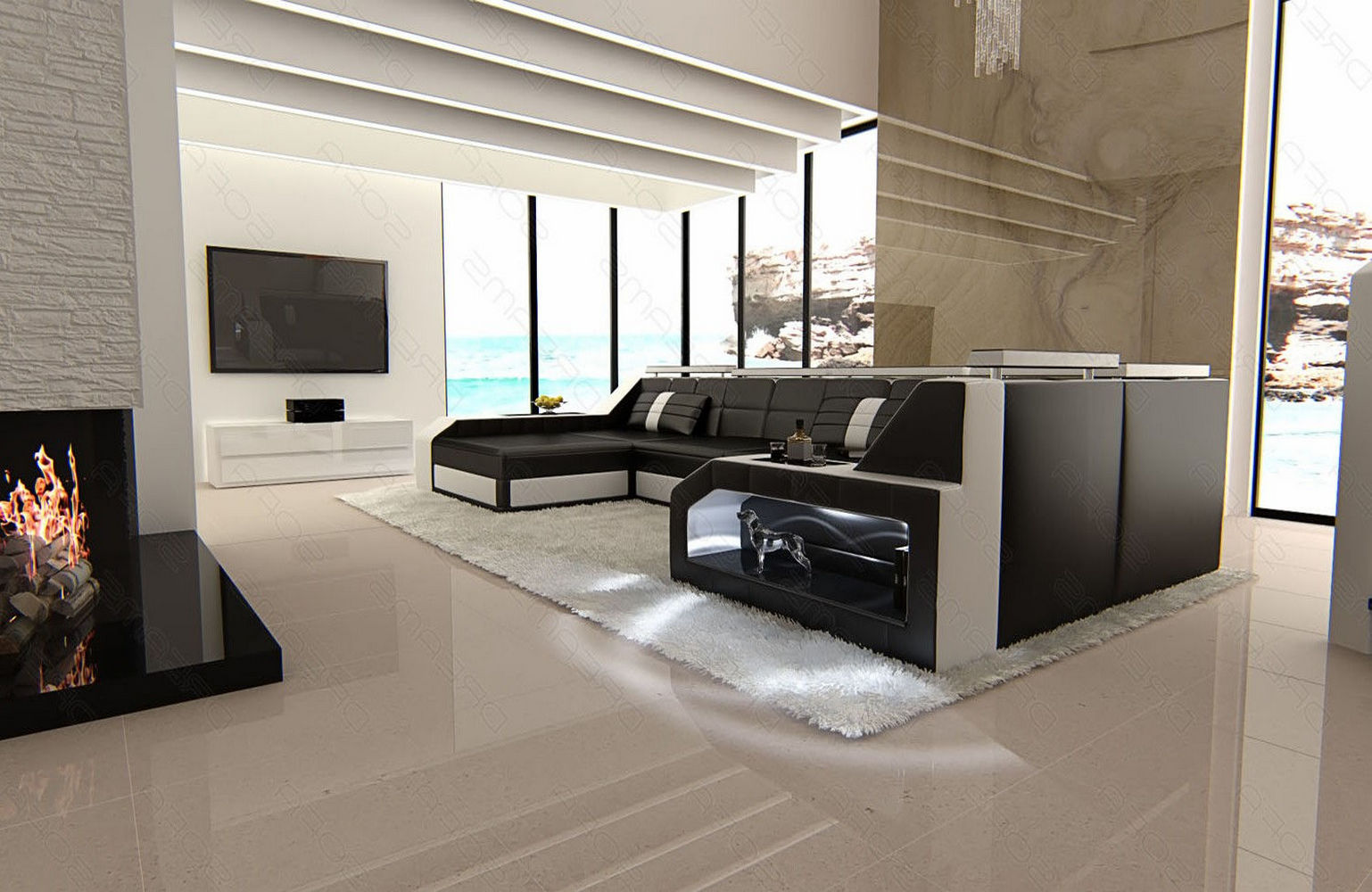 Leder Wohnlandschaft Arezzo mit LED