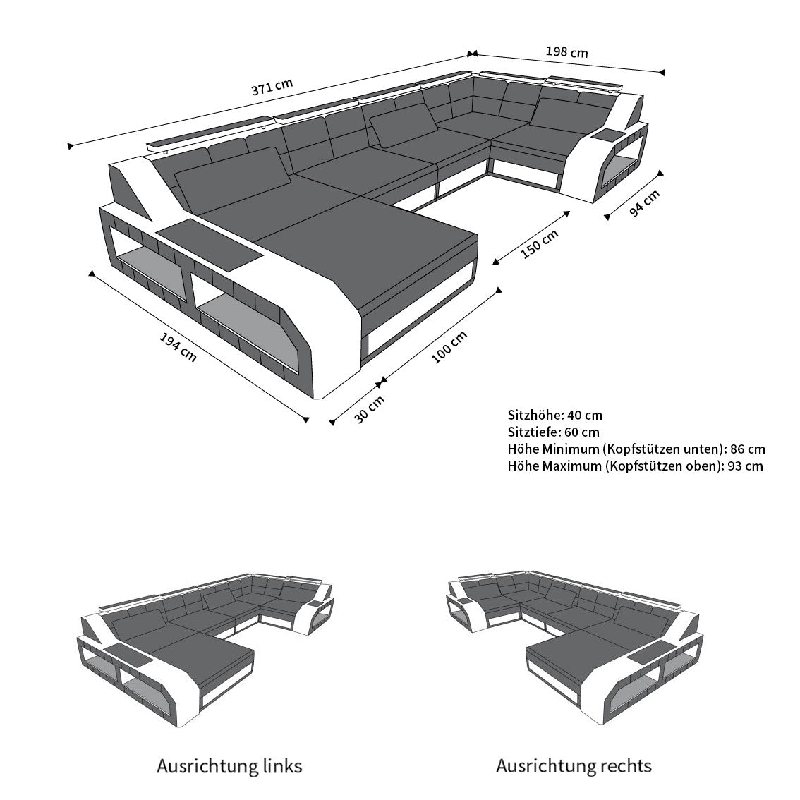 Leder Wohnlandschaft Arezzo mit LED