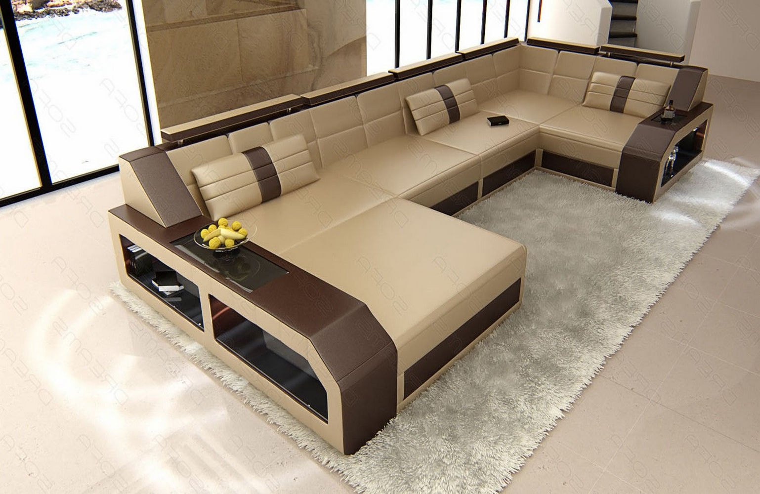 Leder Wohnlandschaft Arezzo mit LED