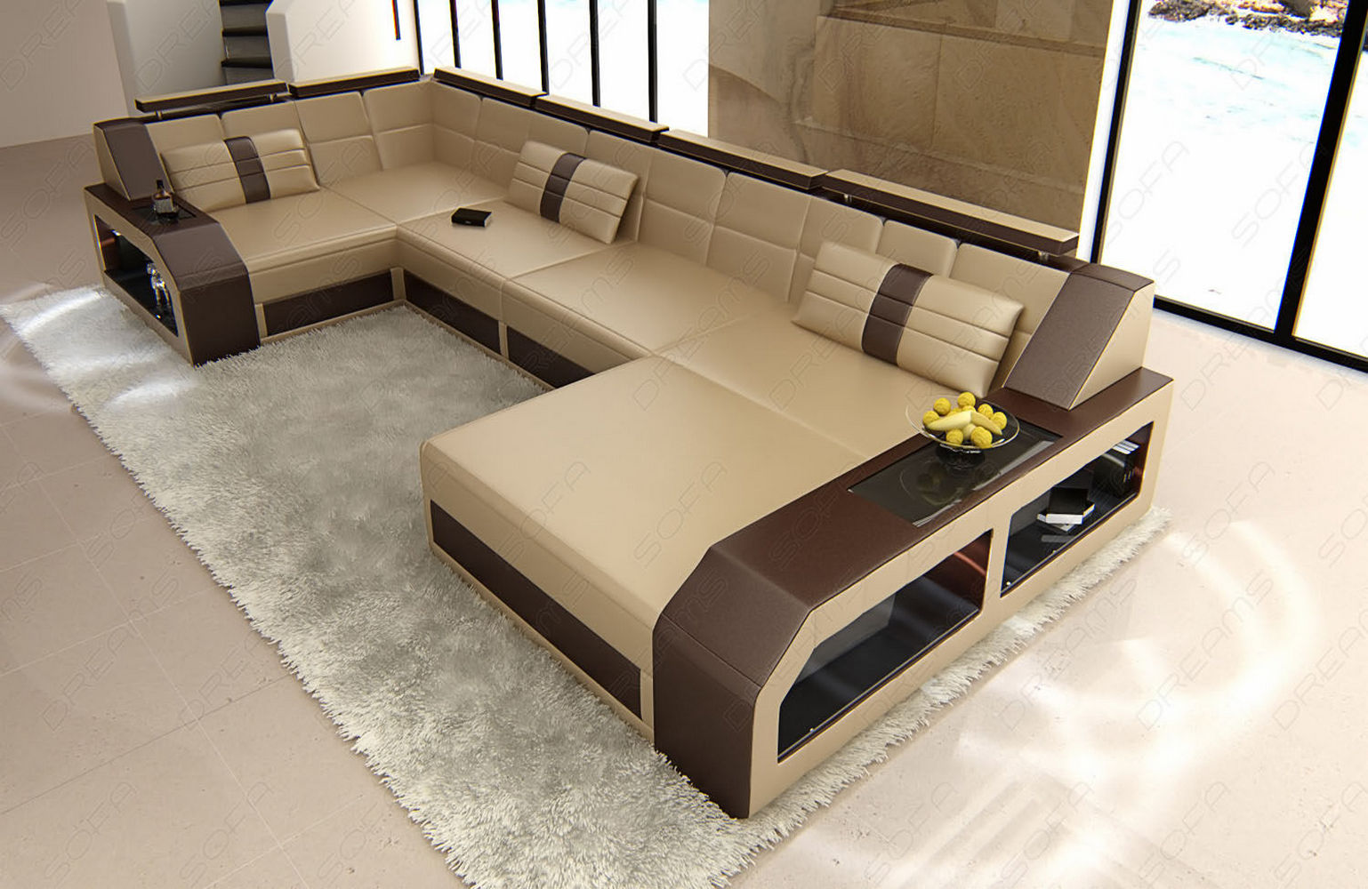 Leder Wohnlandschaft Arezzo mit LED