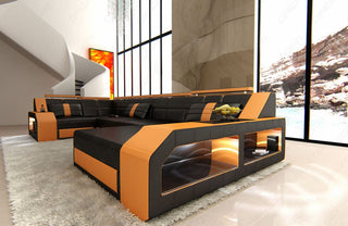 Leder Couch Arezzo U-Form schwarz-orange