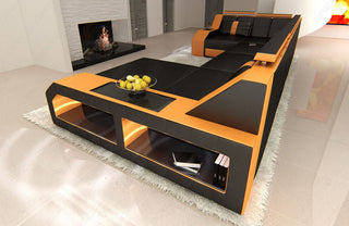 Leder Couch Arezzo U-Form schwarz-orange