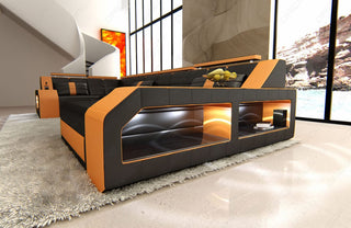 Leder Couch Arezzo U-Form schwarz-orange