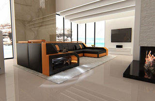 Leder Couch Arezzo U-Form schwarz-orange