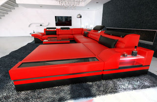Mini XXL Wohnlandschaft Mezzo U-Form aus Leder Rot-Schwarz