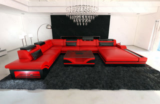 Mini XXL Wohnlandschaft Mezzo U-Form aus Leder Rot-Schwarz