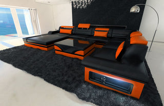 XXL Wohnlandschaft Mezzo U-Form in Leder schwarz-orange
