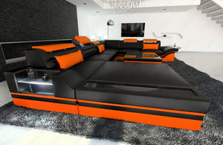 XXL Wohnlandschaft Mezzo U-Form in Leder schwarz-orange