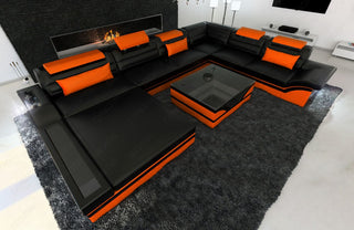 XXL Wohnlandschaft Mezzo U-Form in Leder schwarz-orange