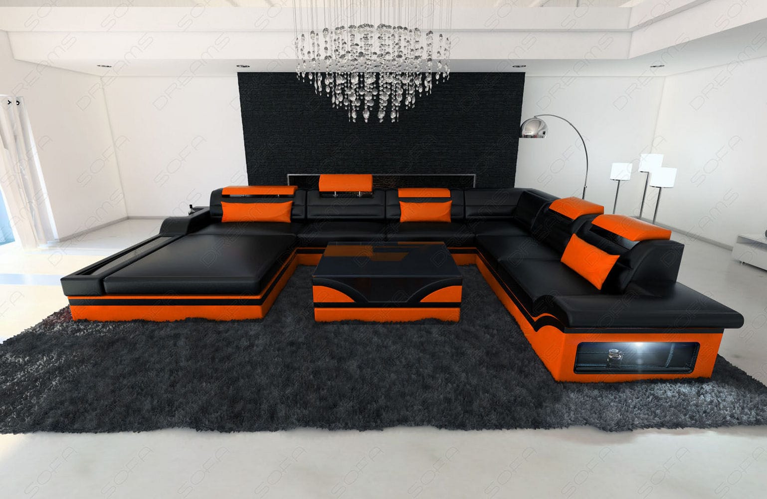 XXL Wohnlandschaft Mezzo schwarz-orange