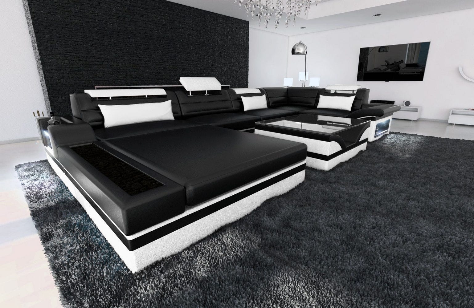 Mini Sofa Mezzo U-Form in Leder schwarz-weiß