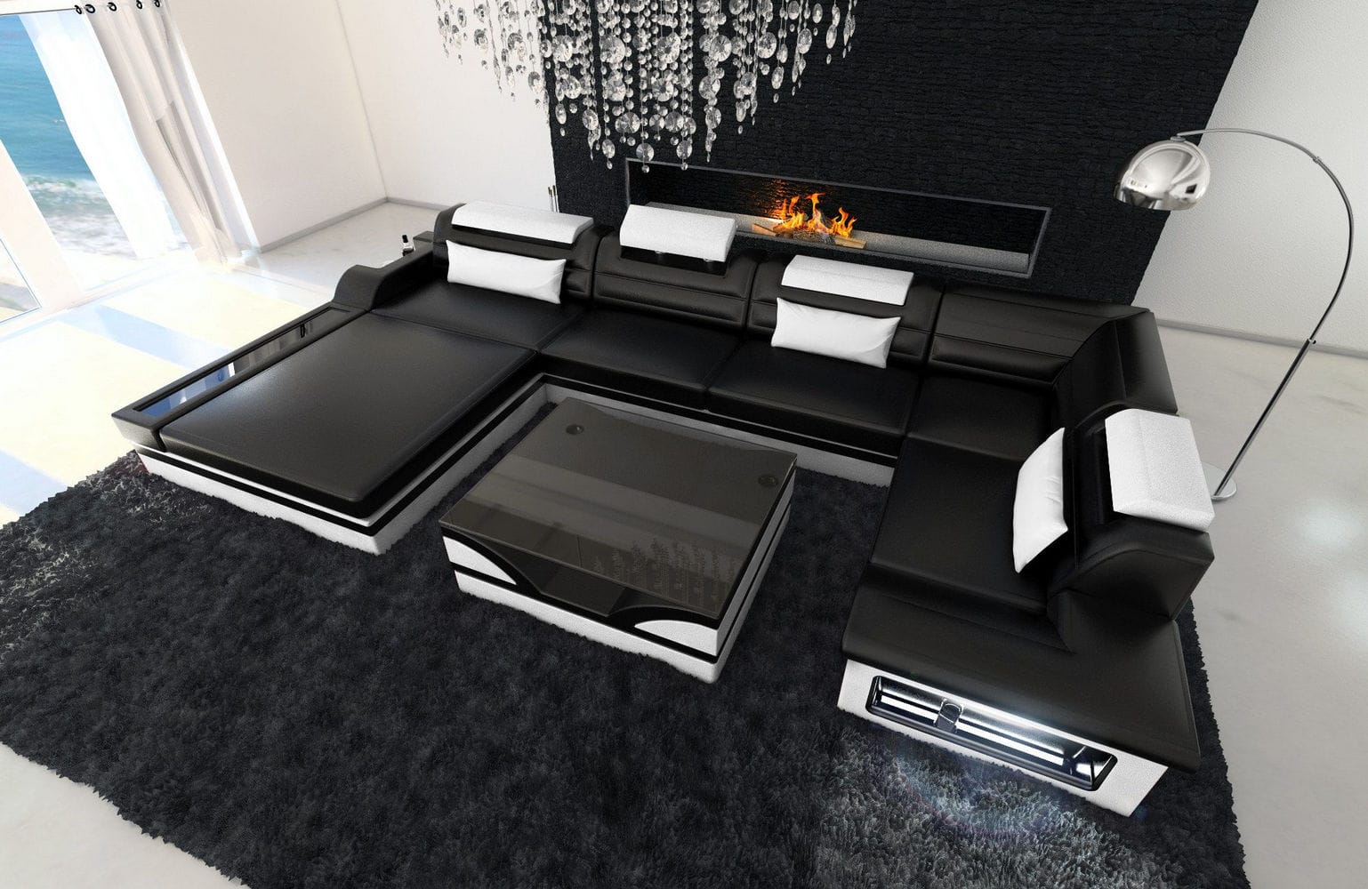 Mini Sofa Mezzo U-Form in Leder schwarz-weiß