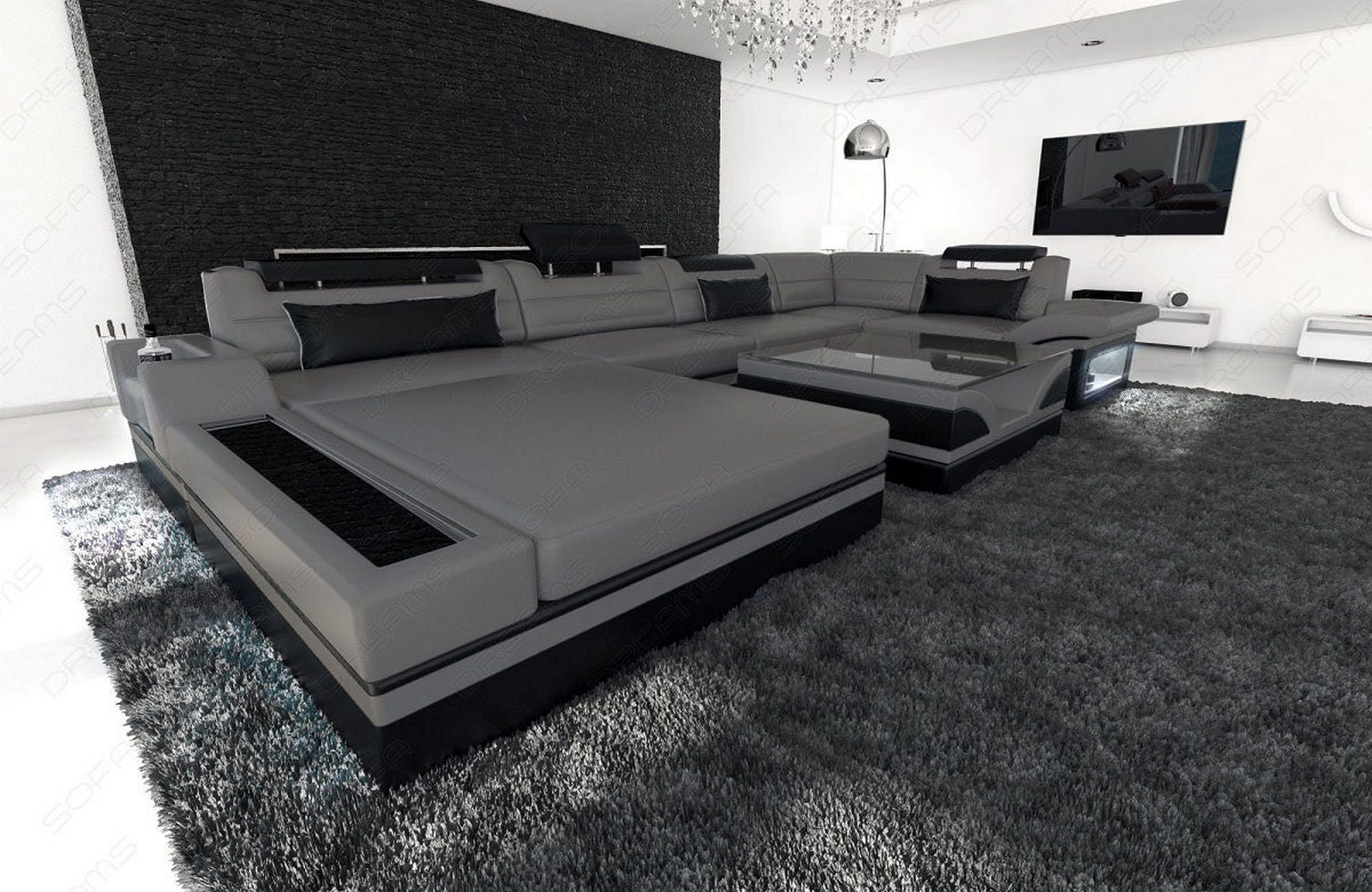 Mini Luxus-Wohnlandschaft Mezzo mit LED-Beleuchtung