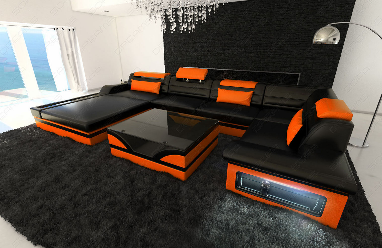 Mini Sofa Mezzo in Leder schwarz-orange