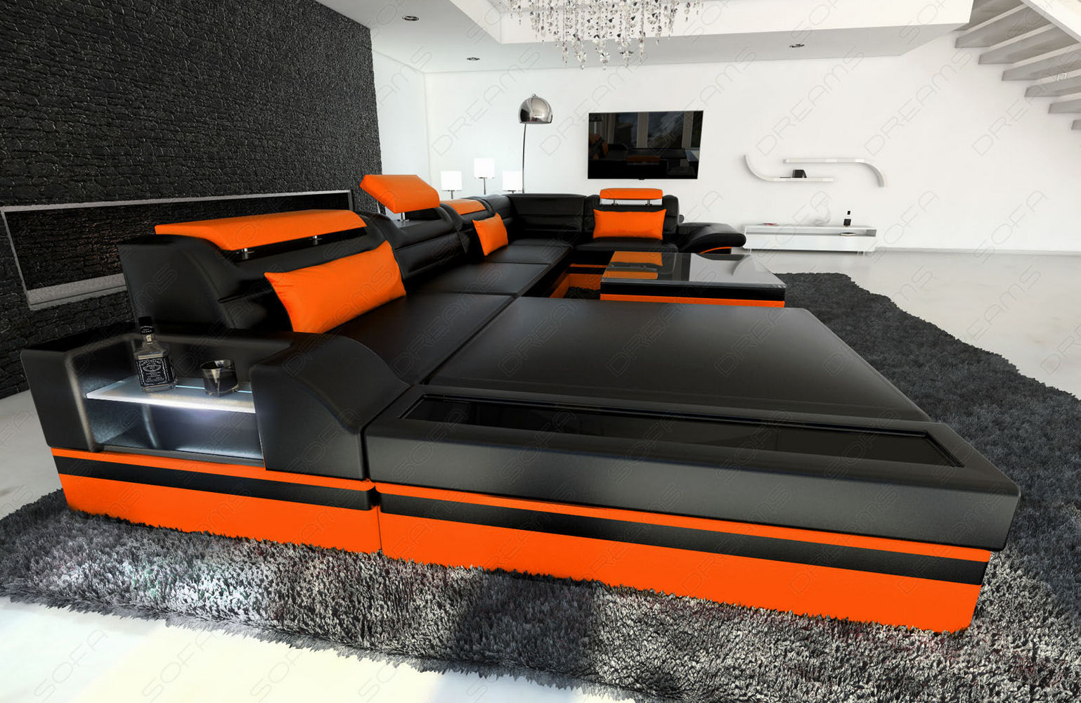 Mini Sofa Mezzo in Leder schwarz-orange