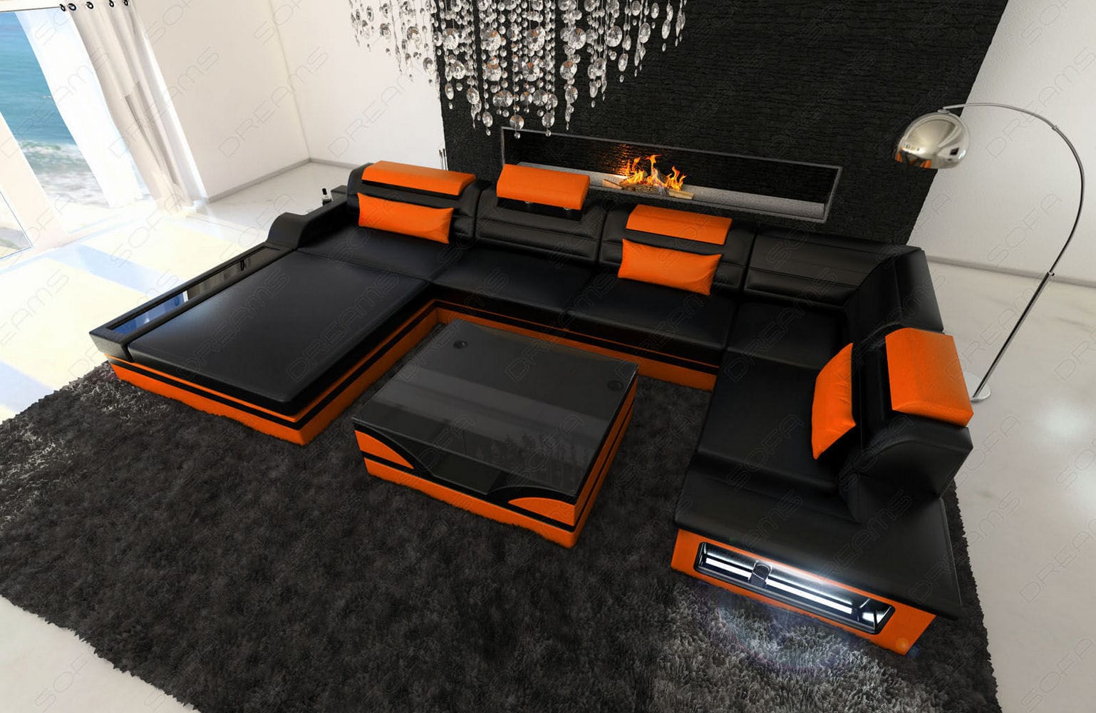 Mini Sofa Mezzo in Leder schwarz-orange