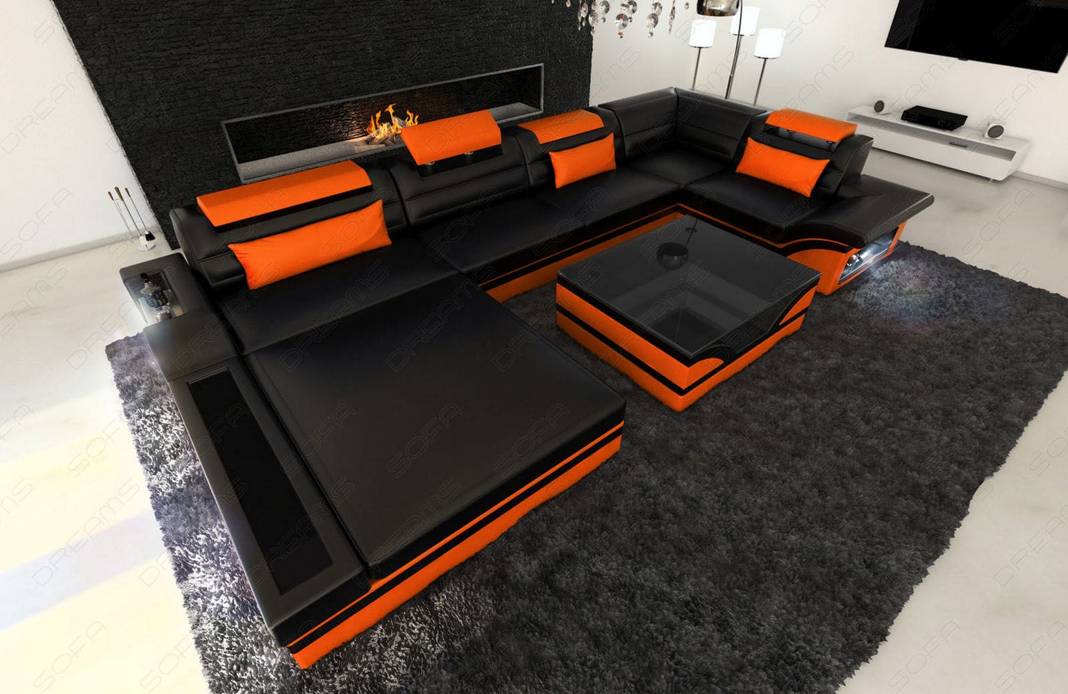 Mini Sofa Mezzo in Leder schwarz-orange