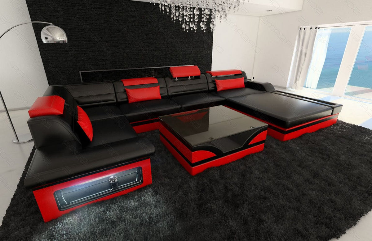 Mini Sofa Mezzo U-Form in Leder Schwarz-Rot