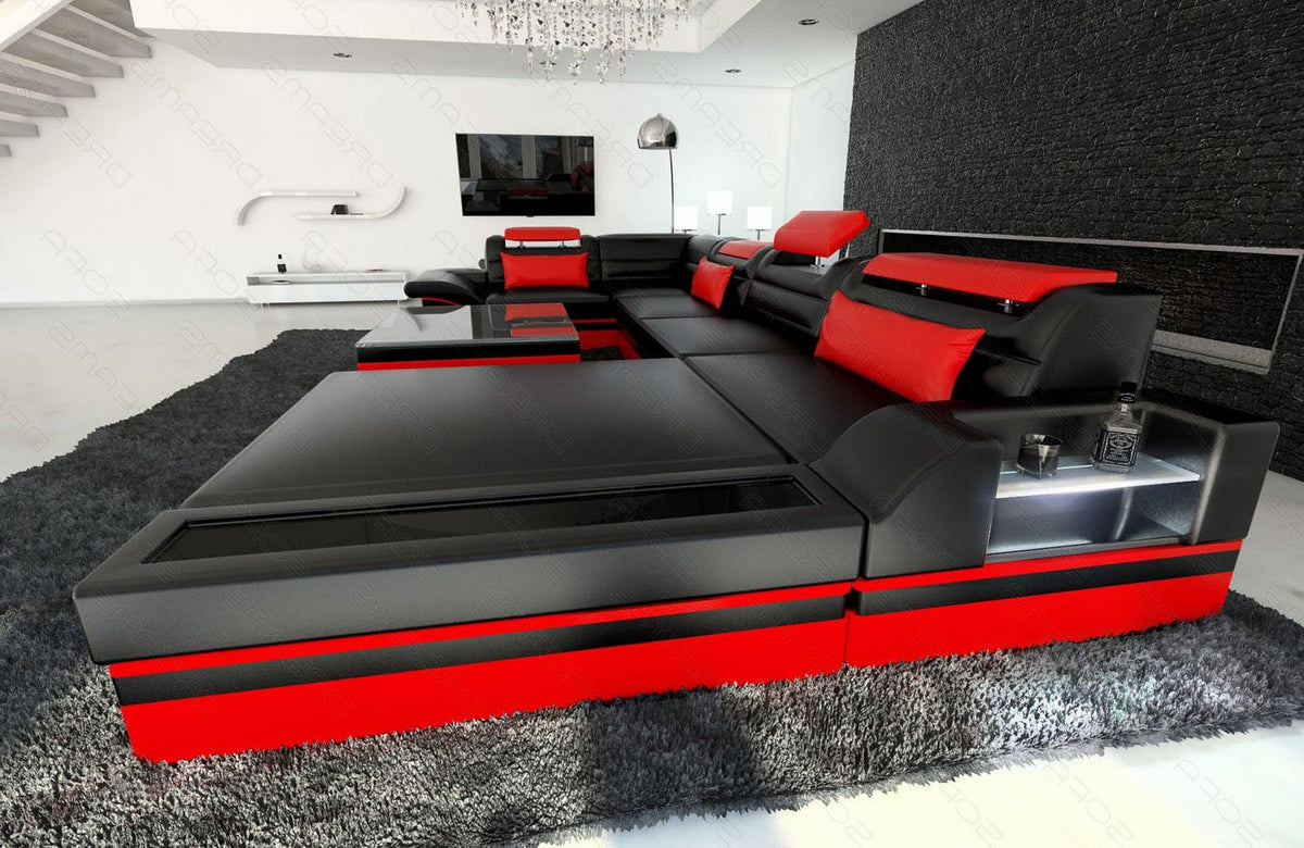 Mini Sofa Mezzo U-Form in Leder Schwarz-Rot