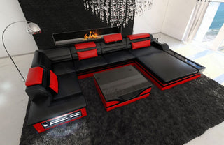 Mini Sofa Mezzo U-Form in Leder Schwarz-Rot