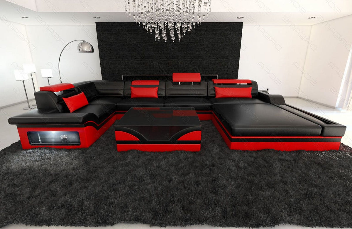 Mini Sofa Mezzo U-Form in Leder Schwarz-Rot