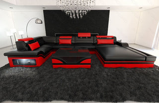 Mini Sofa Mezzo U-Form in Leder Schwarz-Rot