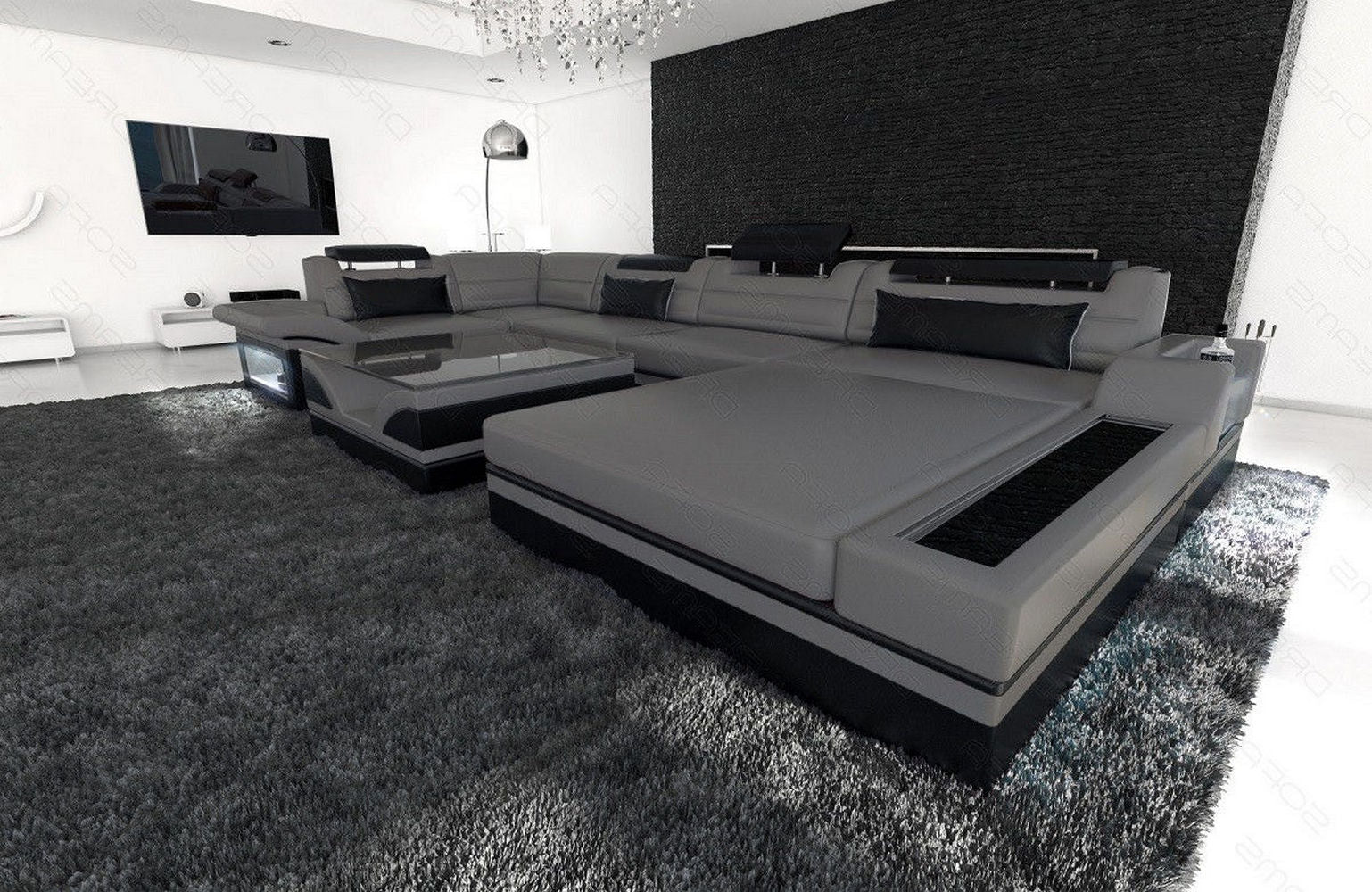 Luxus Wohnlandschaft Mezzo mit LED grau-schwarz