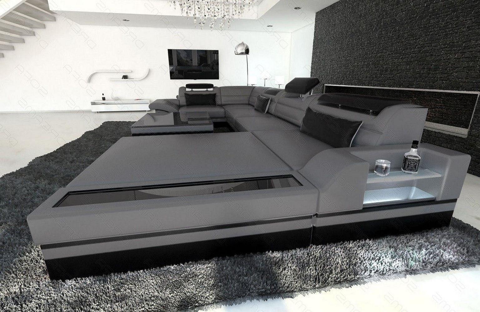 Luxus Wohnlandschaft Mezzo mit LED grau-schwarz