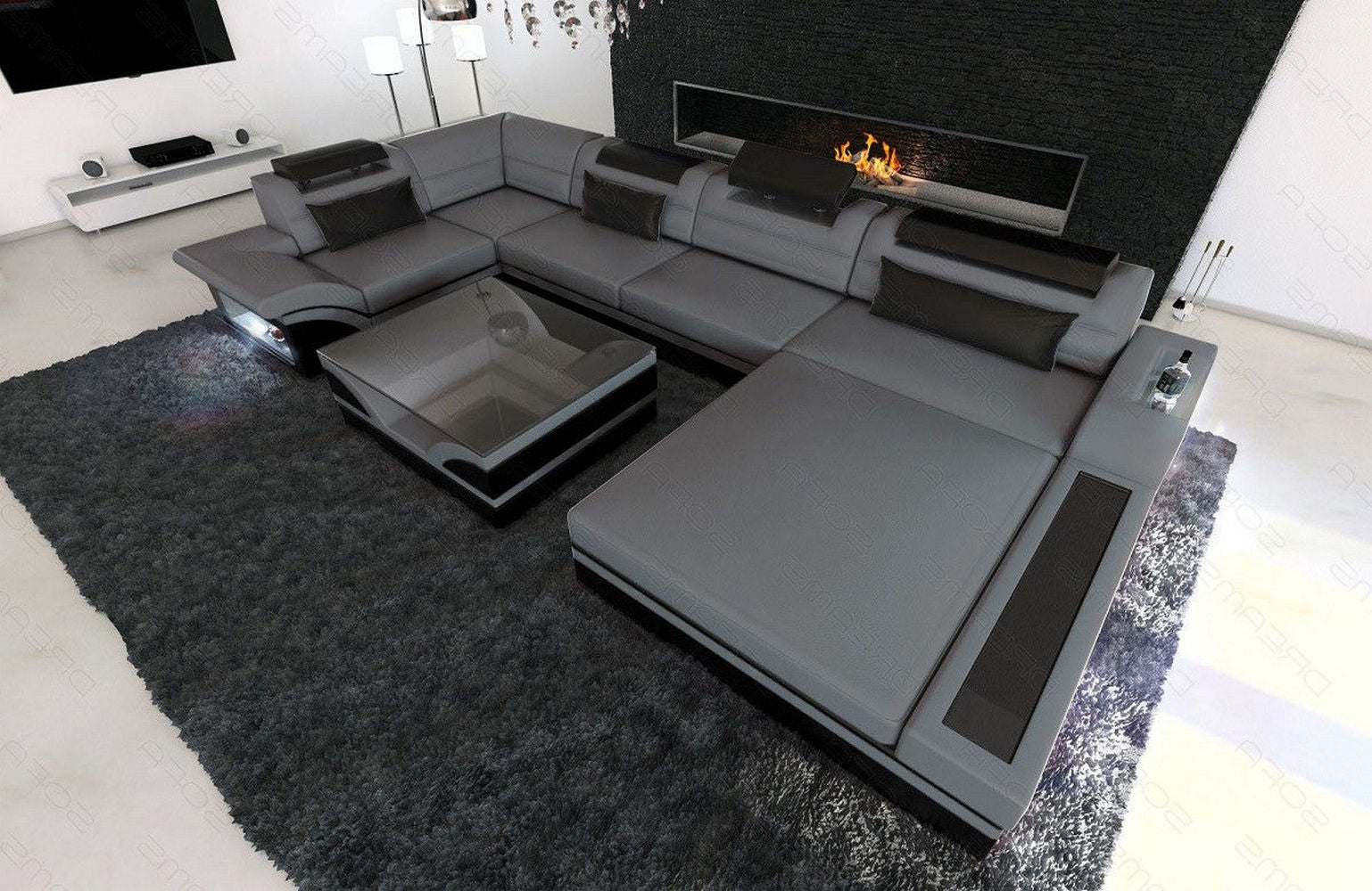 Luxus Wohnlandschaft Mezzo mit LED grau-schwarz