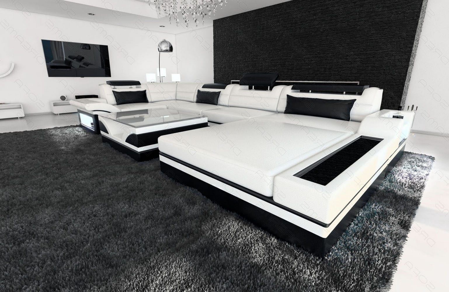 Sofa Mezzo in Leder weiß-schwarz