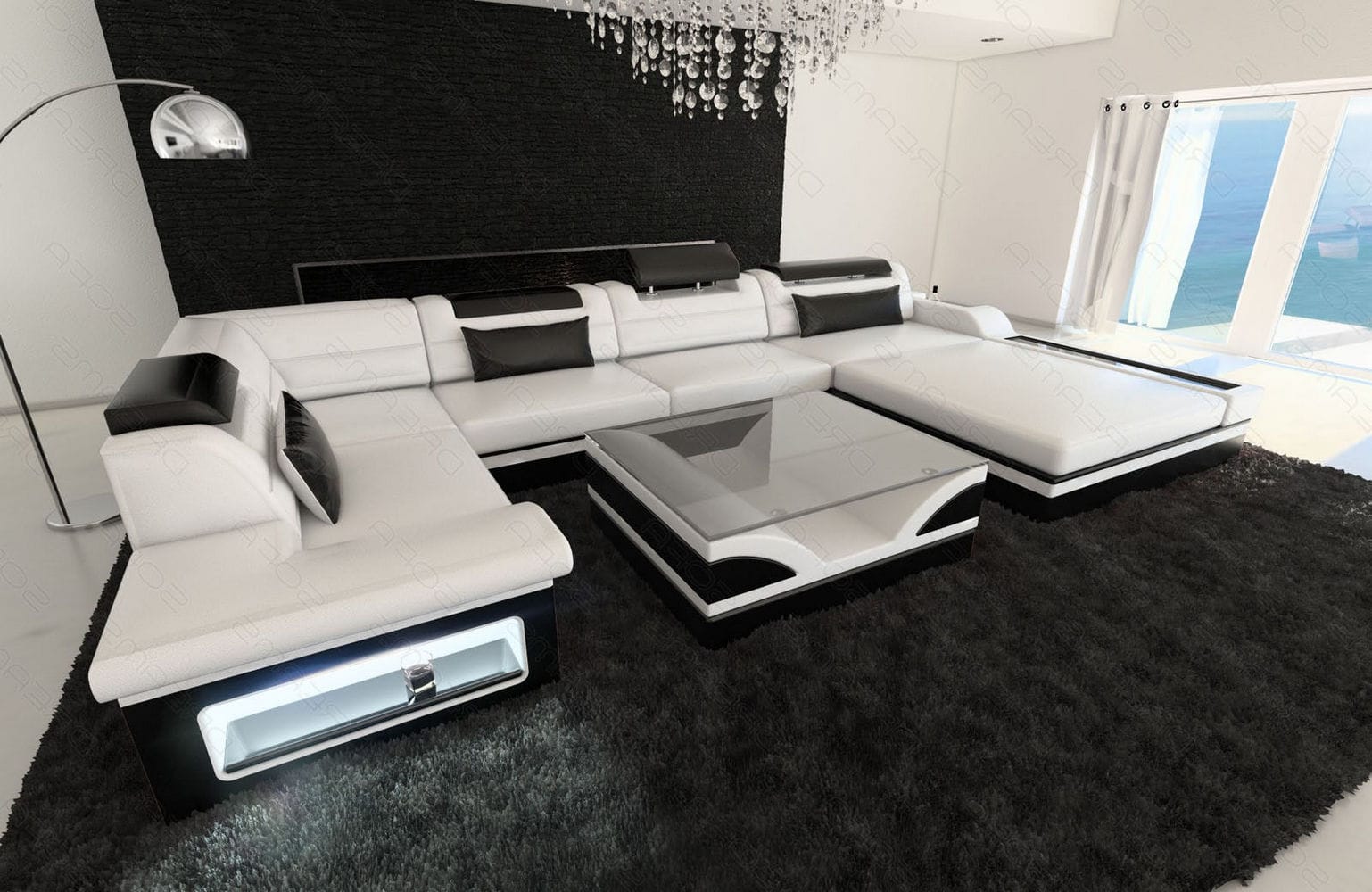 Sofa Mezzo in Leder weiß-schwarz