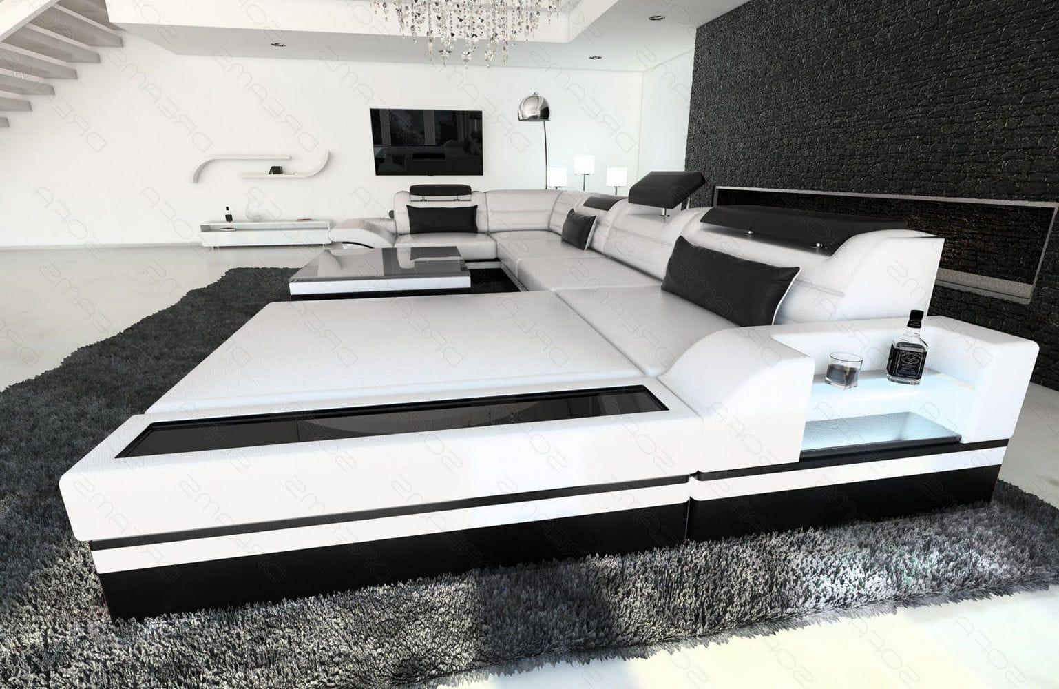 Sofa Mezzo in Leder weiß-schwarz
