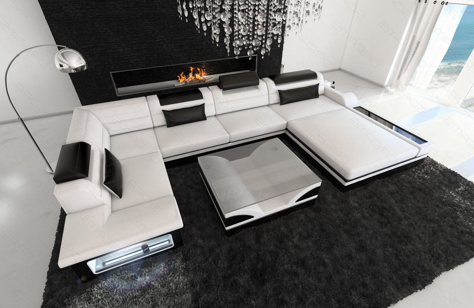 Sofa Mezzo in Leder weiß-schwarz