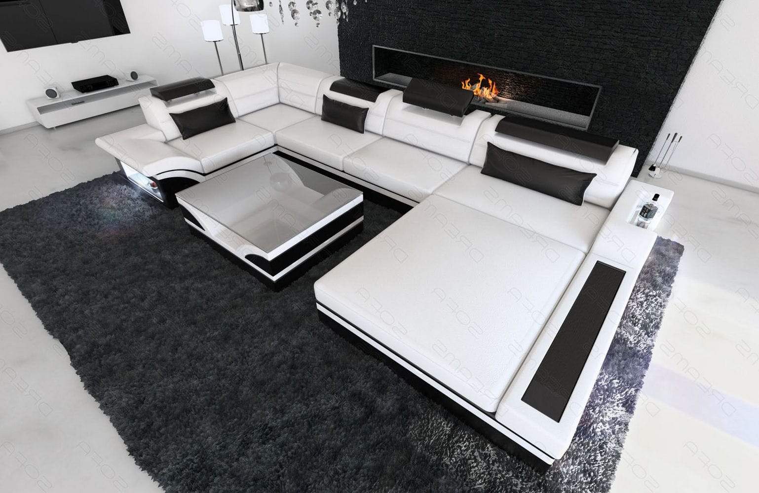 Sofa Mezzo in Leder weiß-schwarz