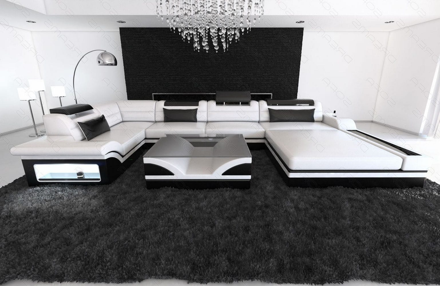 Sofa Mezzo in Leder weiß-schwarz