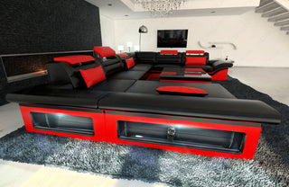 Wohnlandschaft Enzo XXL U-Form in Leder schwarz-rot