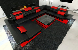 Wohnlandschaft Enzo XXL U-Form in Leder schwarz-rot