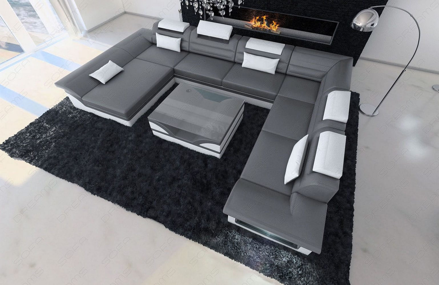 Wohnlandschaft Enzo XXL Ledersofa grau-weiß