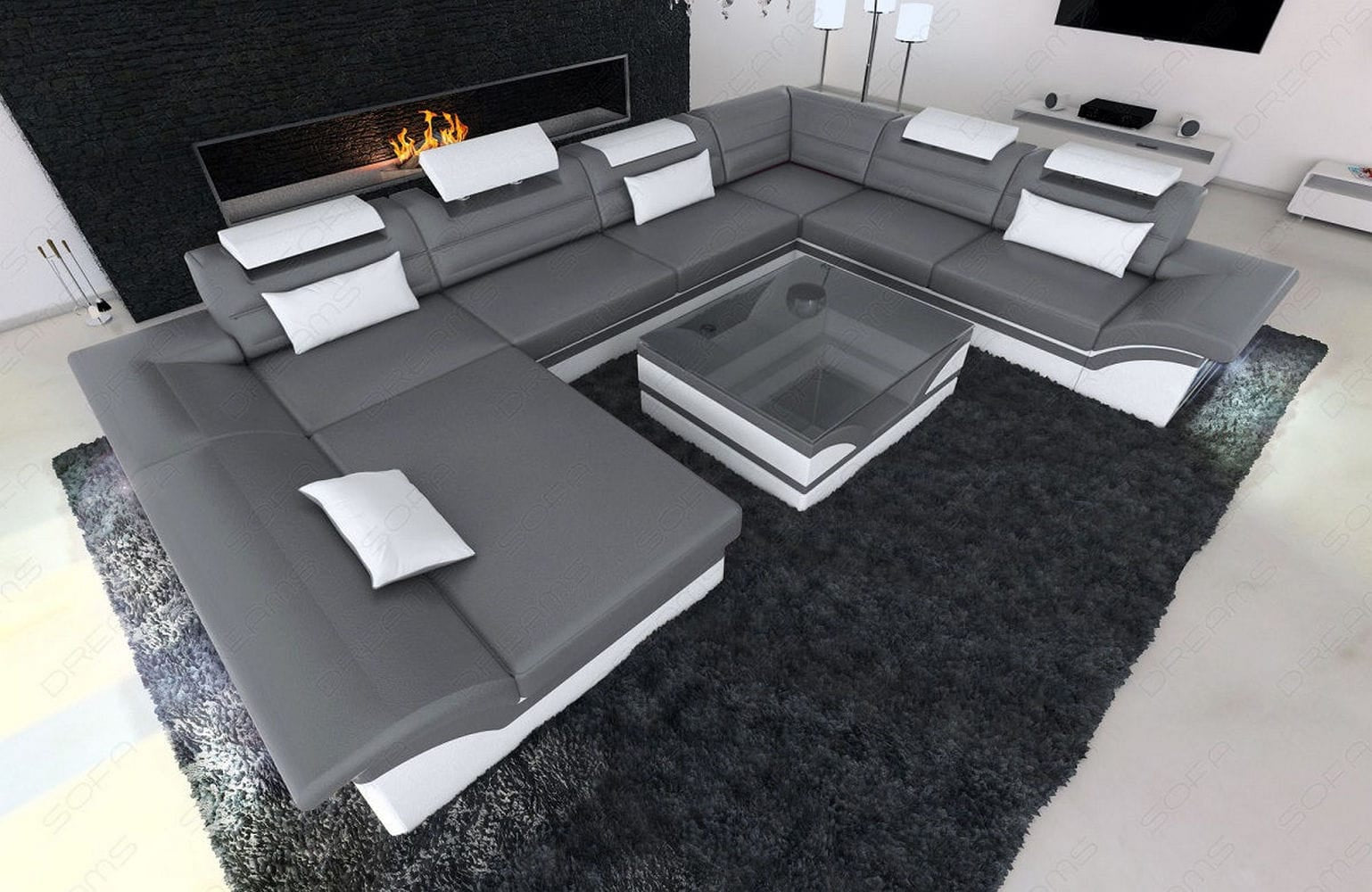 Wohnlandschaft Enzo XXL Ledersofa grau-weiß