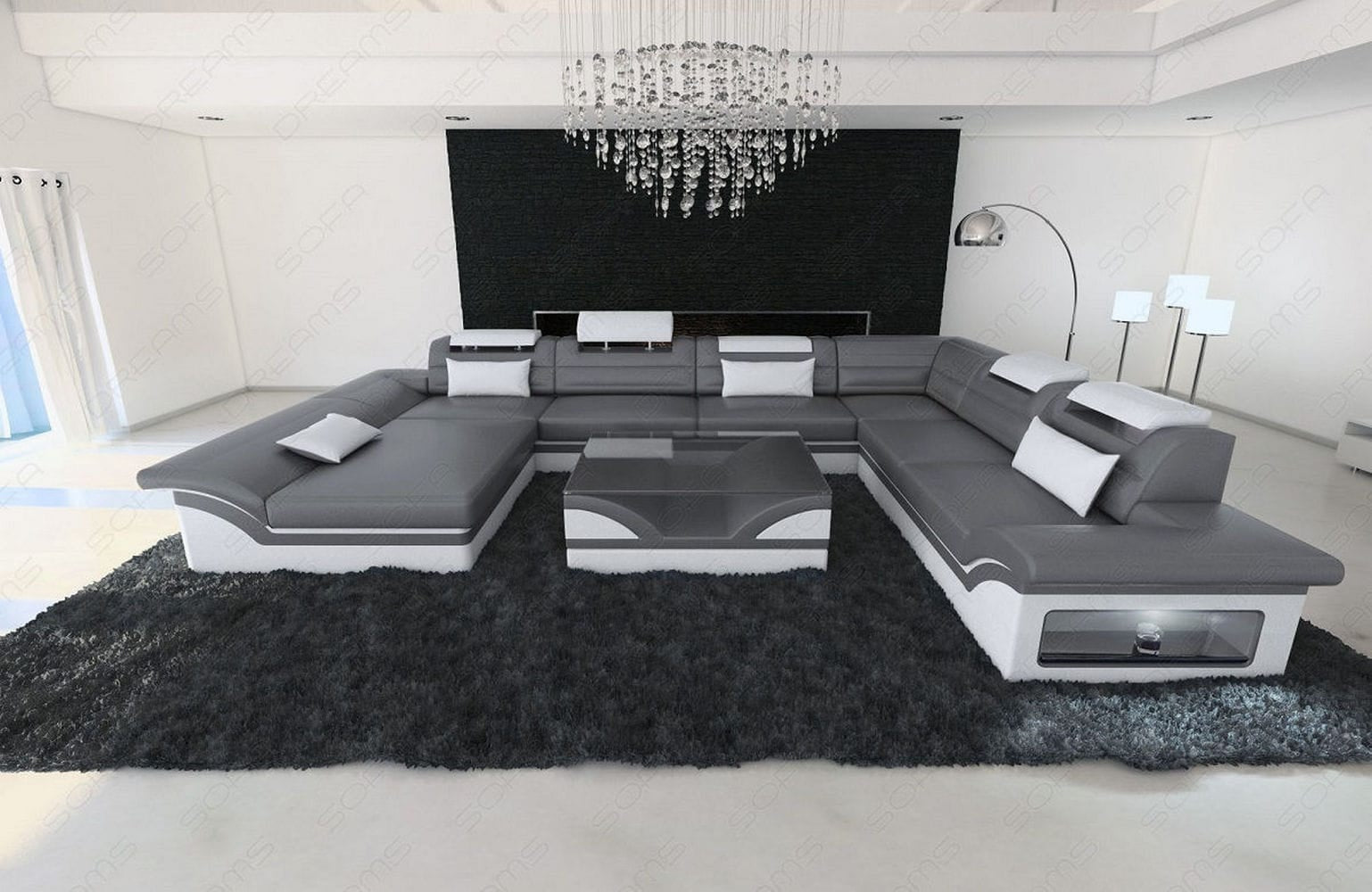 Wohnlandschaft Enzo XXL Ledersofa grau-weiß