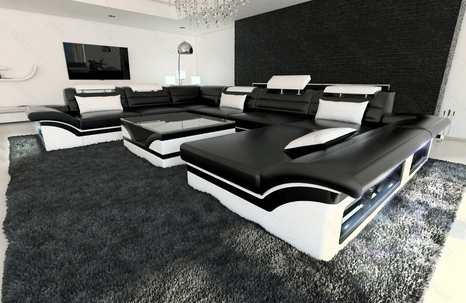 Wohnlandschaft Enzo XXL Ledersofa schwarz-weiß