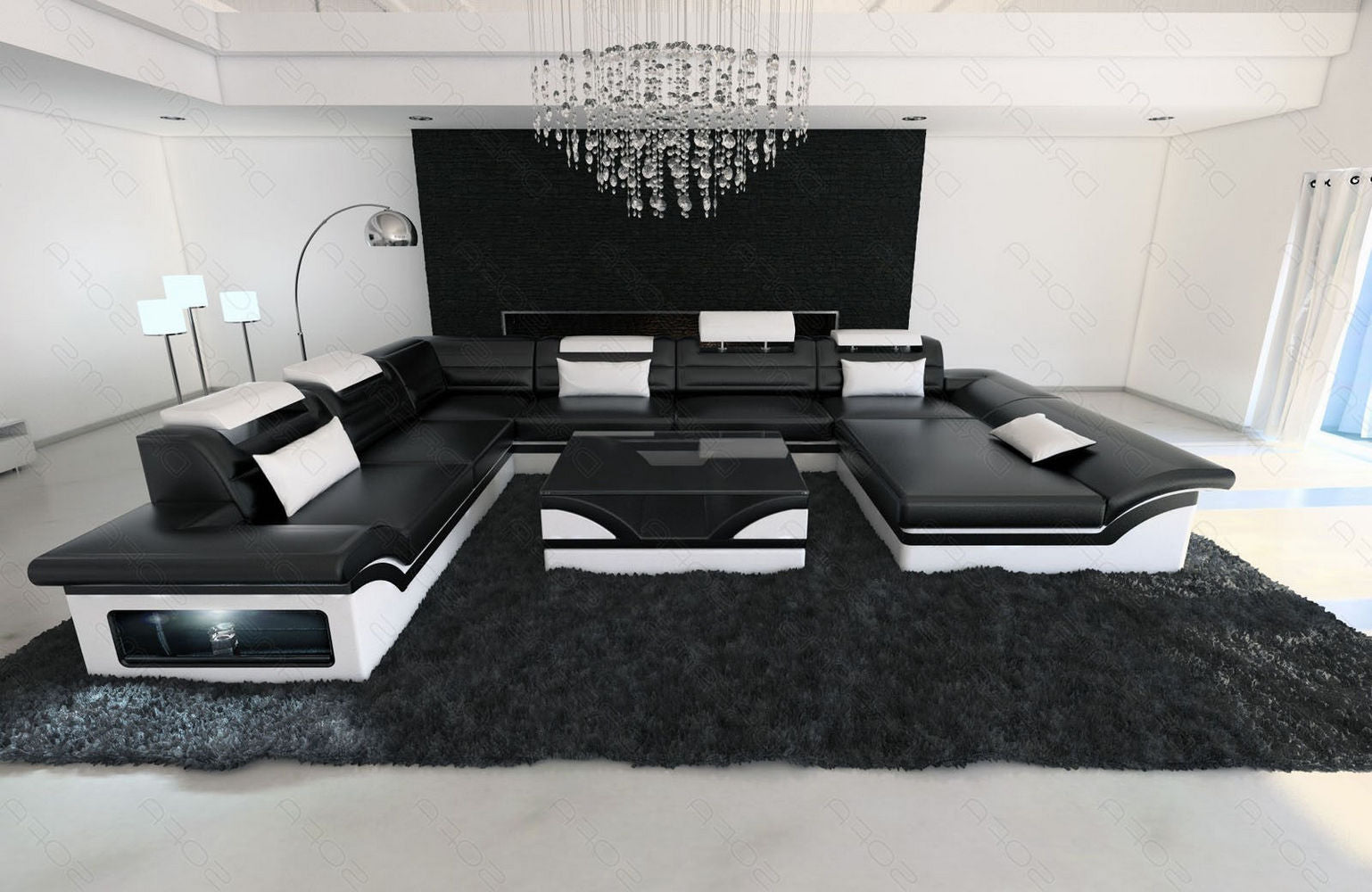 Wohnlandschaft Enzo XXL Ledersofa schwarz-weiß