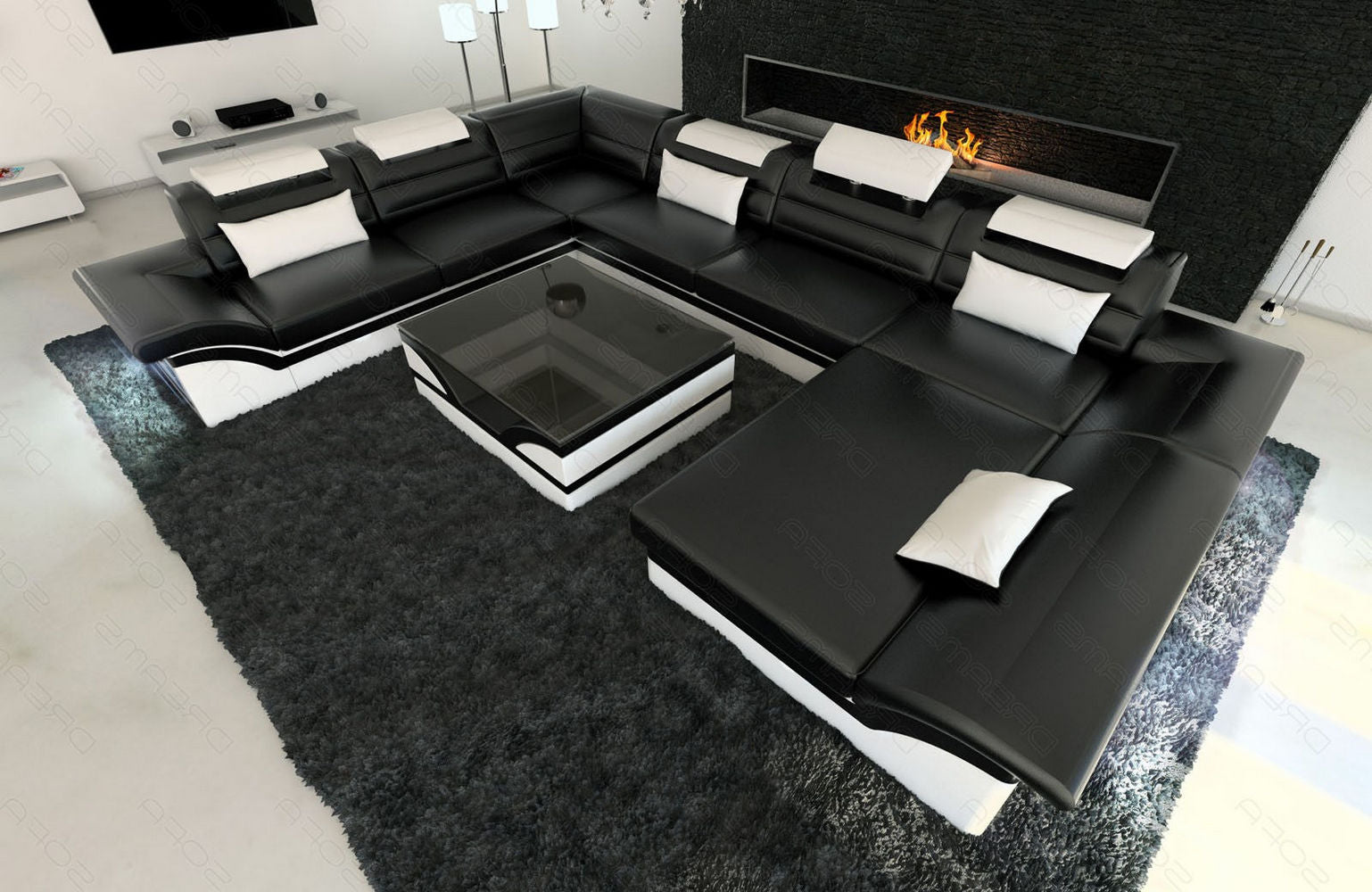 Wohnlandschaft Enzo XXL Ledersofa schwarz-weiß