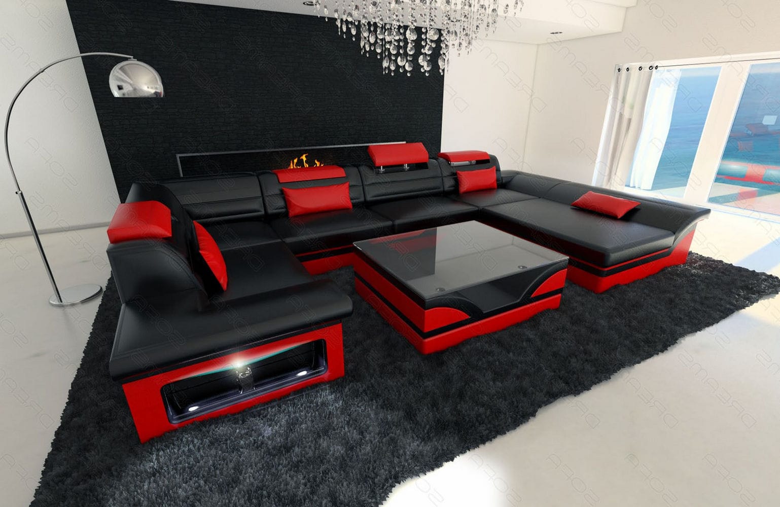 Mini Sofa Enzo in Leder schwarz-rot