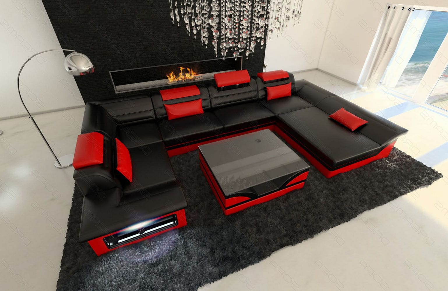 Mini Sofa Enzo in Leder schwarz-rot