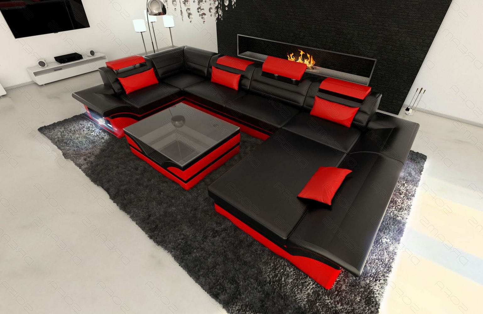 Mini Sofa Enzo in Leder schwarz-rot