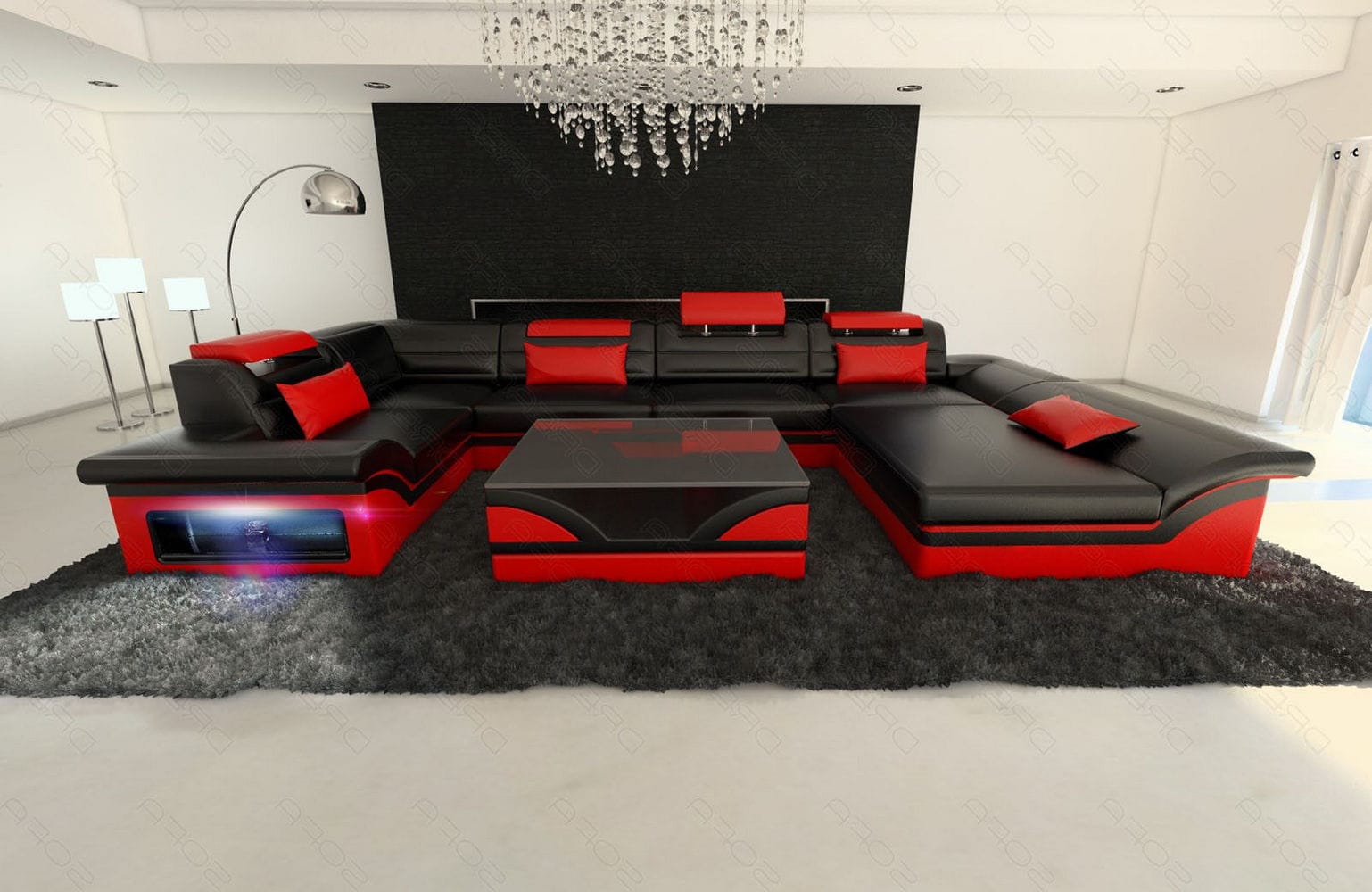 Mini Sofa Enzo in Leder schwarz-rot