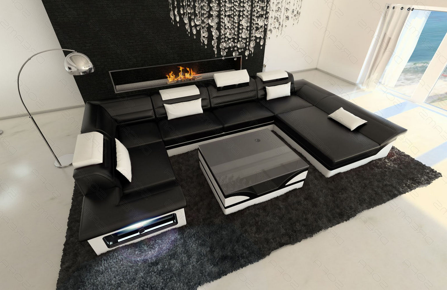 Mini Leder-Wohnlandschaft Enzo Mini – Stil & Komfort Schwarz-Weiß